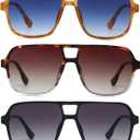 Freckles Mark Retro Aviator Sunglasses for Mens Womens Double Bridge Vintage 70s Square Glasses (Black+yellow Tortoise+brown Tortoise)
