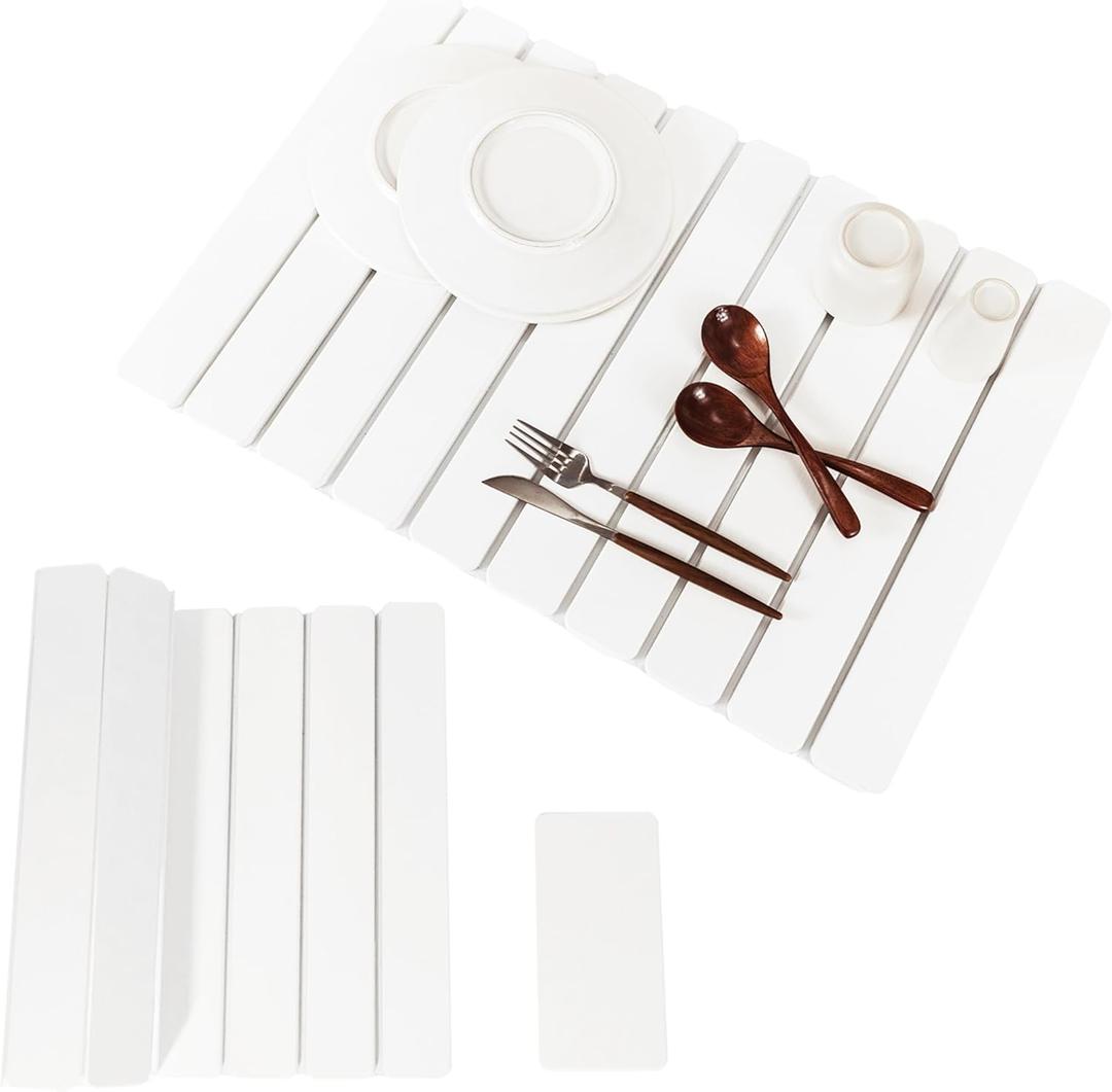 2pcs Stone Dish Drying Mat for Kitchen Counter, Quick-Dry Diatomaceous Earth Water Absorbent Pad & Countertop Drainer, Home Essentials for Bath and Pets - White, 24x16 & 8x4