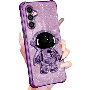 Buleens for Samsung Galaxy A25 5G Phone Case Women Girls Cute Astronaut Glitter Sparkly Girly Cover with 6D Astronaut Hidden Stand Kickstand Design Sparkle Bling Cases for Samsung A25 5G 6.5'' Purple