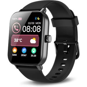 Smart Watches for Men, Alexa Built-in, 1.8" Smartwatch with Heart Rate/SpO2/Sleep/Stress, IP68 Waterproof Fitness Tracker with Bluetooth Call (Answer/Make), 101+ Sports Modes, for Android & iPhone (Matte Black)