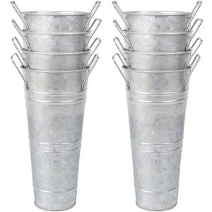 8pcs 10inch Small Galvanized Flower Bucket,Small Metal Vases for Flowers,Metal Vase,Flower Vases for Bouquet,Flower Buckets for Flower Bar Supplies (Silver,10inch Height,Set of 8)