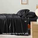 Bedsure Queen Sheets, Rayon Derived from Bamboo, Queen Cooling Sheet Set, Deep Pocket Up to 16", Breathable & Soft Bed Sheets, Hotel Luxury Silky Bedding Sheets & Pillowcases, Black