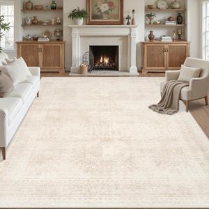 Area Rugs 9x12 Living Room: Vintage Boho Neutral Washable Rug Indoor Soft Large Area Rug Carpet for Bedroom Nursery Farmhouse Dining Room Office Floor Non-Slip Low Pile Under Table Rug Beige