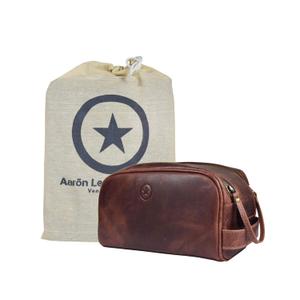 Leather Toiletry Bag for Men | Grooming Travel Kit | With Waterproof Lining | By Aaron Leather (Dark Brown) (EXP 12/25/36)