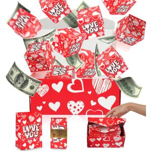 NefosLeuki Surprise Gift Box Explosion for Money,Valentines Pop-Up Explosion Gifts Box,Folding Bounce Box for Valentine's Day,Birthday,Anniversary(Red-20 Bounces)