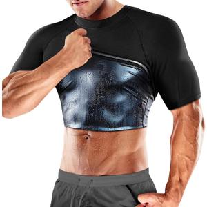Cimkiz Men's Waist Trainer Sauna Suit Shirt, Gym & Exercise Compression Vest, Sweat-Boosting Workout Top (Large, Blue)