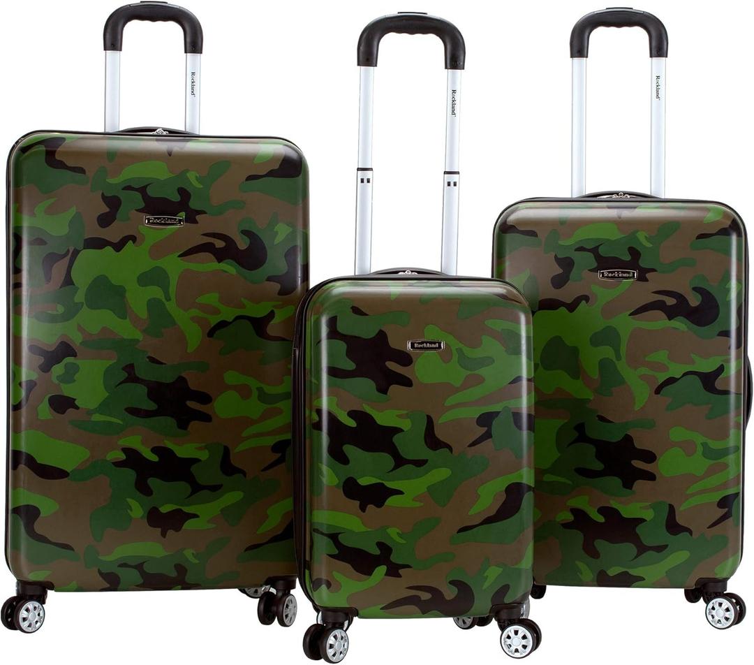 Rockland Safari Hardside Spinner Wheel Luggage, CAMO, 3-Piece Set (20/24/28)