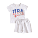 4th of July Baby Boy Outfit Toddler Fourth of July T Shirts Stars and Stripes Shorts Red White Blue Clothes Set, Gray  Size 120