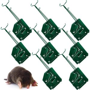 Qualirey 8 Pack Mole Gopher Trap Ground Galvanized and Oil Hardened Steel Animal Reusable Gopher Vole Traps for Outdoor Lawn Garden Yard Farm (Green)