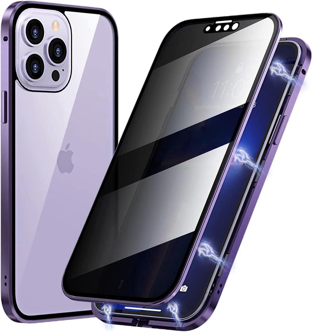 Magnetic Titanium for iPhone 14 Plus Privacy Case, Anti-peep Magnetic Adsorption Double Sided Tempered Glass Full Body Case, Privacy Screen Protector Metal Frame Anti-spy Phone Case for iPhone 14 Plus