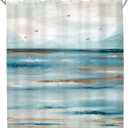 KOMLLEX Abstract Teal Beach Shower Curtain for Bathroom Decor 60Wx72H Ocean Oil Painting Sea Wave Seagull Mountain Nature Landscape Summer Hawaii Scenery Fabric Waterproof Polyester 12 Pack Hooks