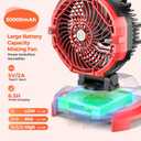 Portable Misting Fan, 30000mAh Rechargeable Battery Powered Floor Cooling Fan with 4 Strong Winds, 4 Spray Mister, Adjustable Base for 10-13in Bucket for Camping, Beach, Patio (No Bucket)- Red (Medium)