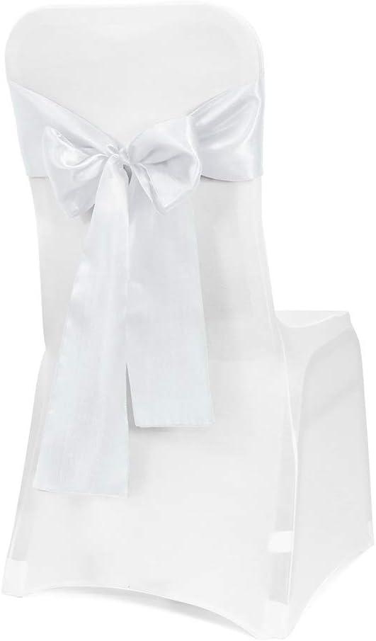 Obstal 50 PCS Satin Chair Sashes Bows for Wedding Reception- Universal Chair Cover Back Tie Supplies for Banquet, Party, Hotel Event Decorations (White)