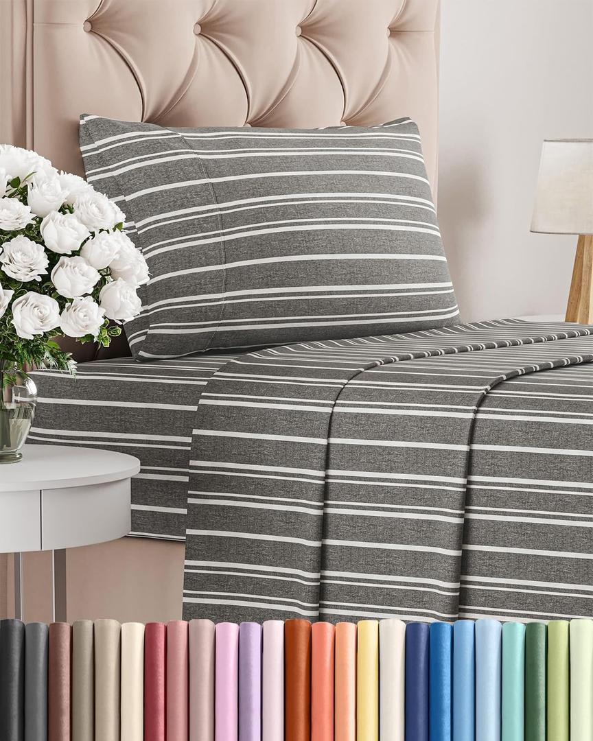Twin Size 3 Piece Sheet Set - Comfy Breathable & Cooling Bed Sheets Set - Hotel Luxury Bedding for Women, Men, Kids, Teens, Boys & Girls - Deep Pockets, Soft, Wrinkle Free - Oeko-Tex - Grey Stripes 3