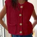 PRETTYGARDEN Women's Summer Sweaters Vest 2025 Sleeveless Button Down Cropped Pockets Chunky Knit Cardigan Trendy Tank Tops (Silver, L)