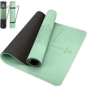 Gruper Yoga Mat Non Slip TPE Extra Wide Yoga Mat with Alignment Mark, 72"L x 32"W x 0.32"/0.24"Th (183cm x 80cm x 8mm/6mm), Anti-Tear Exercise Mat with Carrying Strap and Bag, Workout Mats for Yoga, Pilates