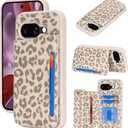 iCoverCase Compatible with Google Pixel 9a Case with Card Holder, Wallet Phone Case for Women Men [RFID Blocking] PU Leather Protective Wallet Case for Pixel 9a (Beige Leopard)