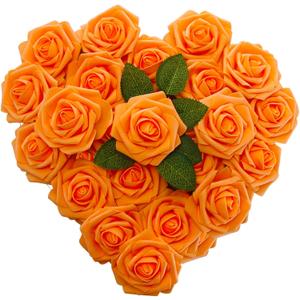 [25PCS] Orange Roses Artificial Flowers with Long Stem Real Touch Fake Foam Roses for Decoration DIY Wedding Bouquets Centerpieces Bridal Shower Flower Arrangements Home Decor