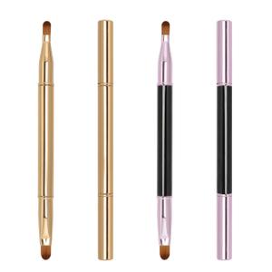 Unaone 2 Pack Lip Brush for Lipstick, Dual-Ended Lip Makeup Brush with Lid, Lipstick Brush for Lip Gloss (Gold and Black)