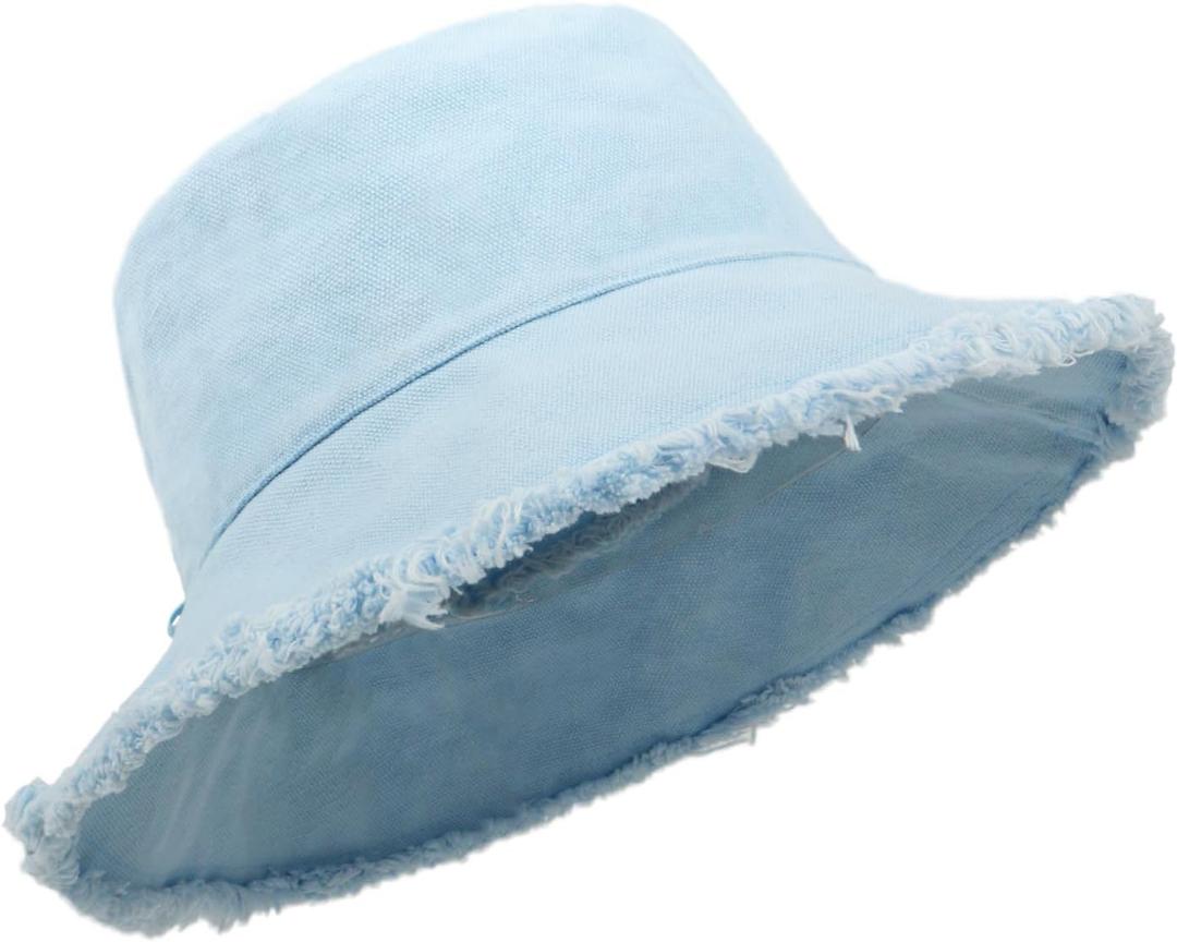 Zylioo Frayed Bucket Hats, Tassel Floppy Travel Hats,2 in 1 Cute Fringe Fishing Sun Hat Small Heads L/XL