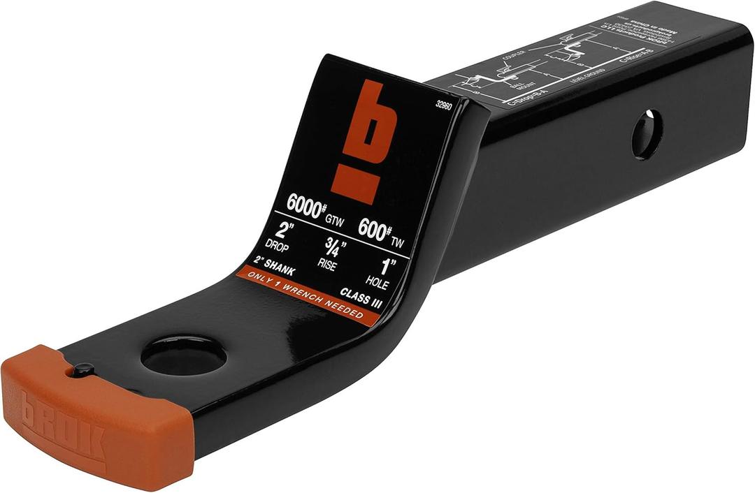 bROK Products 32960 Ball Mount 2"x2"Drop, 1" Ball, Black Powdercoat