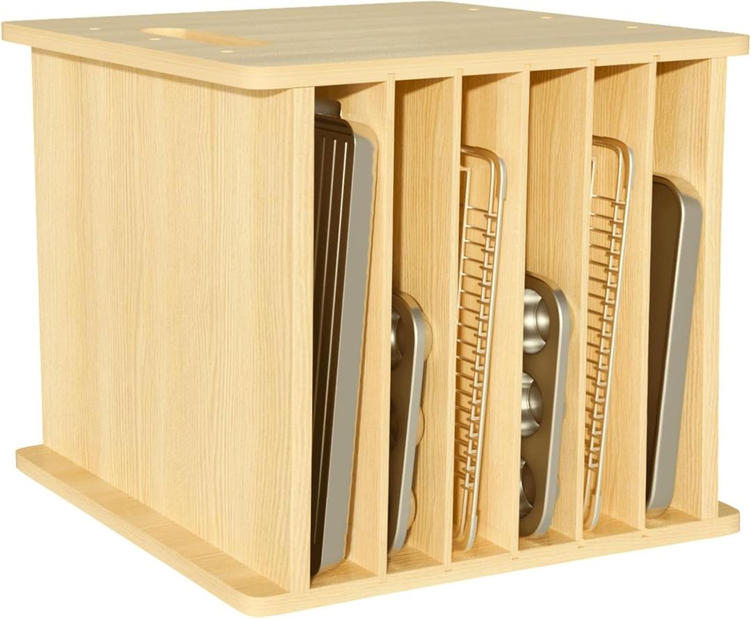 7 Tier Wooden Tray Dividers for Cabinets Cookie Sheet Organizer for Pot, Pans, Baking Tray Organizer for Kitchen Documents Storage(14" W x 16.5" H x 15.2" D)