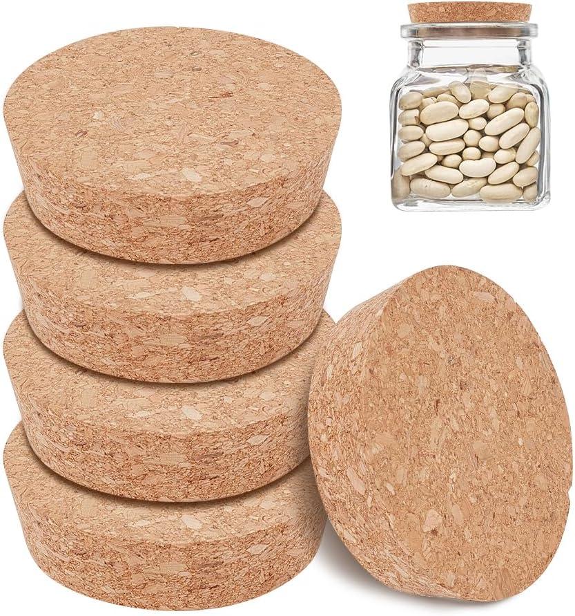 BENECREAT 6pcs Cork Bottle Stoppers, Tapered Design, 3" Diameter, Beige, Conical with Round Top