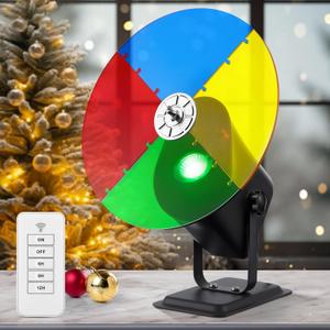 Christmas Tree Color Wheel with E27 LED Light, Rotating 4 Color Wheel for Aluminum Christmas Tree, UL Certification Vintage Rotating Wheels for Silver Tinsel Xmas Trees (Timer)