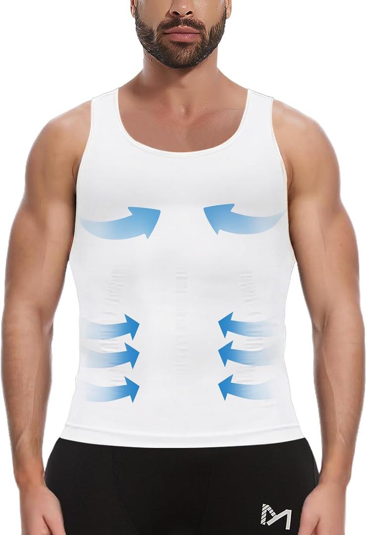 Slimming Undershirt Shapewear Gynecomastia Compression Shirt Men Body Shaper (S, White)