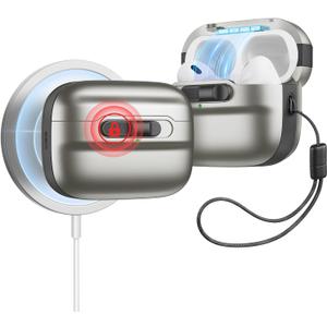 ESR for AirPods Pro Case (2023/2022/2019, 2nd/1st Gen), Compatible with Airpods Pro 2 (USB-C/Lightning Cable), MagSafe Ready, Magnetic Lid Lock, Full Drop Protection Cover with Lanyard, Titanium