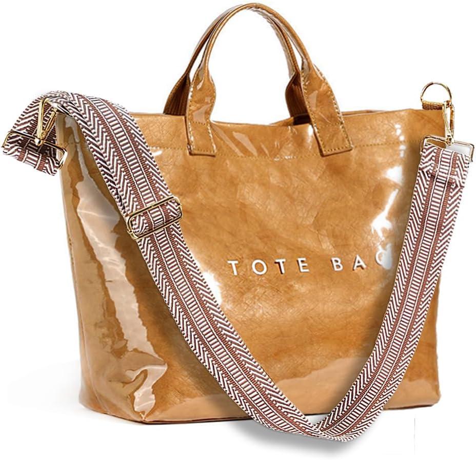 KAMEILONG Women's Large PVC Tote Bag Letters Print Handbags Paper Shoulder Bag Clear Shopping Hobo Bag