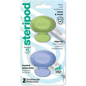 Steripod Clip-On Toothbrush Protector, Green and Blue, 2 Count
