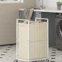 Laundry Hamper with Wheels,Laundry Basket with Wooden handle, Laundry Sorter with Removable Liner Bag,Suitable for Laundry Room, Bedroom,Bedroom(Beige, 78L)