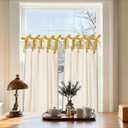 Jinchan Linen Tie Top Curtains 36 Inch Length Farmhouse Cafe Curtains Set of 2 for Bedroom Bathroom Rustic Small Windows Light Filtering Crude Panels with Mustard Yellow Ties