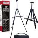 U.S. Art Supply 66" Black Metal Tripod Easel Display - Adjustable 20"- 5.5', Holds 32" Canvas - Floor/Tabletop Easel Stand, for Sign Display, Painting, Poster Board, Canvas - Portable Bag