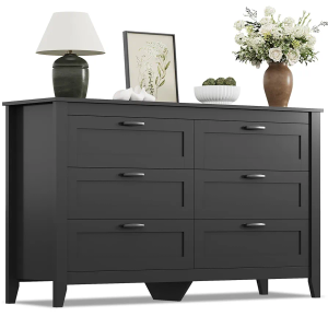 WLIVE Black Dresser for Bedroom, Chest of Drawers with Metal Handle, 6 Drawer Double Wood Dresser for Bedroom, Living Room, Large Storage Cabinet