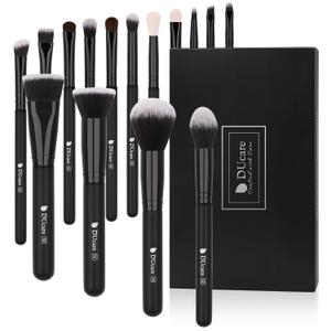 DUcare Makeup Brushes 15Pcs Premium Synthetic Kabuki Makeup Brush Set, Professional Foundation Concealers Powder Blush Blending Face Eye Shadows Black Brush Sets