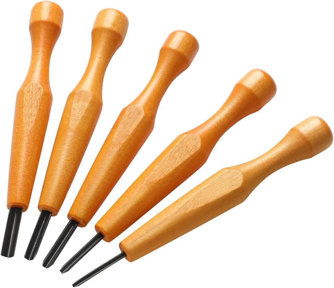 WILLBOND 5 Pcs Linocut Carving Tools Set - Triangular Linoleum & Wood Carving Knife Chisel V Shaped Tools for Linocut Printmaking & Woodcarving (1.5mm, 2mm, 3mm, 4mm, 5mm) (Classic)