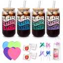 Teacher Appreciation Gifts- 3 Pack End of Year Teacher Gifts for Women Men, 18oz Teachers Glass Cup with Bamboo Lid and Straw Glass Coffee Cups Unique Thank You Teachers Tumbler Mug Gift from Students
