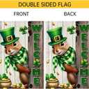 Spring St Patricks Day Garden Flag 12x18inch Double Sided Burlap The Squirrel Lucky Shamrock Garden Flags Happy St. Patrick's Day For Outdoor Yard Patio Lawn Decor,Green Hat with Clovers Gold Coin Pot Welcome Outside Decorations Banner (RMQ88D, 28"X40")