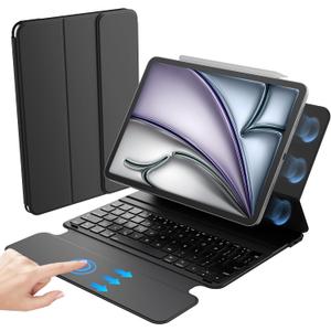 HOU Keyboard Case for iPad Air 11" M4/M3/M2, 5th/4th Gen & Pro 11" (20182022, 1st4th), Ultra Slim Smart Folio with Full-surface Touchpad, Stylus Holder, and Lens Protection  Ideal for Work & Travel (Black)