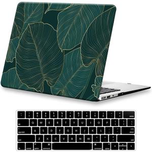 KEROM Compatible with MacBook Air 13 inch Case 2026 M5, 2022-2025 M4/M3/M2 A3240 A3113 A2681, Protective Plastic Hardshell & Keyboard Cover for Mac Air 13.6 inch Case, Green Leaves