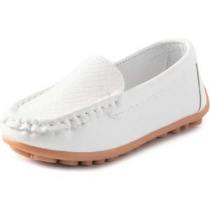 Boys Girls Loafers Dress Flats Slip-On Oxford Casual Moccasins School Walking Boat Shoes(Toddler/Little Kid/Big Kid) White 8 Toddler = Label 26