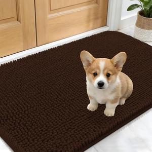 OLANLY Dog Door Mat for Muddy Paws 32x19 Absorbs Moisture and Dirt, Absorbent Non-Slip Washable Doormat, Quick Dry Chenille Mud Mat for Dogs, Entry Indoor Entryway Carpet for Inside Floor, Brown 2pack