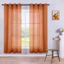 Grommet Burnt Orange Sheer Curtains 72 Inch Length 2 Panels Bohemian Autumn Boho Fall Decor Rust Faux Linen Semi Sheer Thanksgiving Curtains for Bathroom Dining Room Bedroom Nursery 52x72 Long