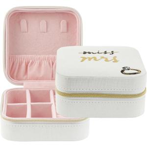 kate spade new york Small Travel Jewelry Case, White Wedding Jewelry Box to Organize Rings, Necklaces, Earrings, Miss to Mrs