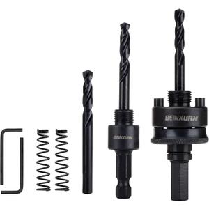 GEINXURN General Quick Change Hole Saw Mandrel, 7/16-Inch and 3/8 Inch Hole Saw Arbor with 3Pcs Central Drill/2PCS Hex wrench/2Pcs Spring