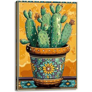 OAAPITI Cactus Canvas Wall Art Bohemian Succulent Painting Print Rustic Plants Pictures Modern Artwork for Living Room Bathroom Home Wall Decor(Artwork-2,16"x20")