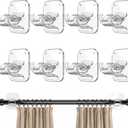 No Drill Curtain Rod Brackets - 20LB, 8 Pack Self Adhesive Curtain Rod Holder, Peel and Stick Wall Hooks, Renter Friendly Upgrades for Apartment, Kitchen, Bathroom, Dorm, Living Room and RV (Transparent)