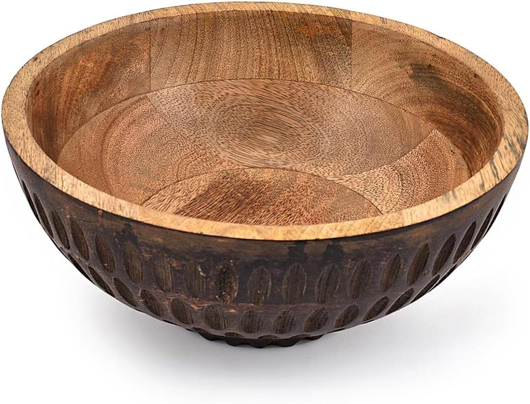 Decorative Bowl Mango Wood Pedestal Bowl Black Finish | Modern Table Centerpiece for Home & Kitchen | Versatile Catch-All Dish for Keys, Snacks, Decor & More(9" x 9" x 4")